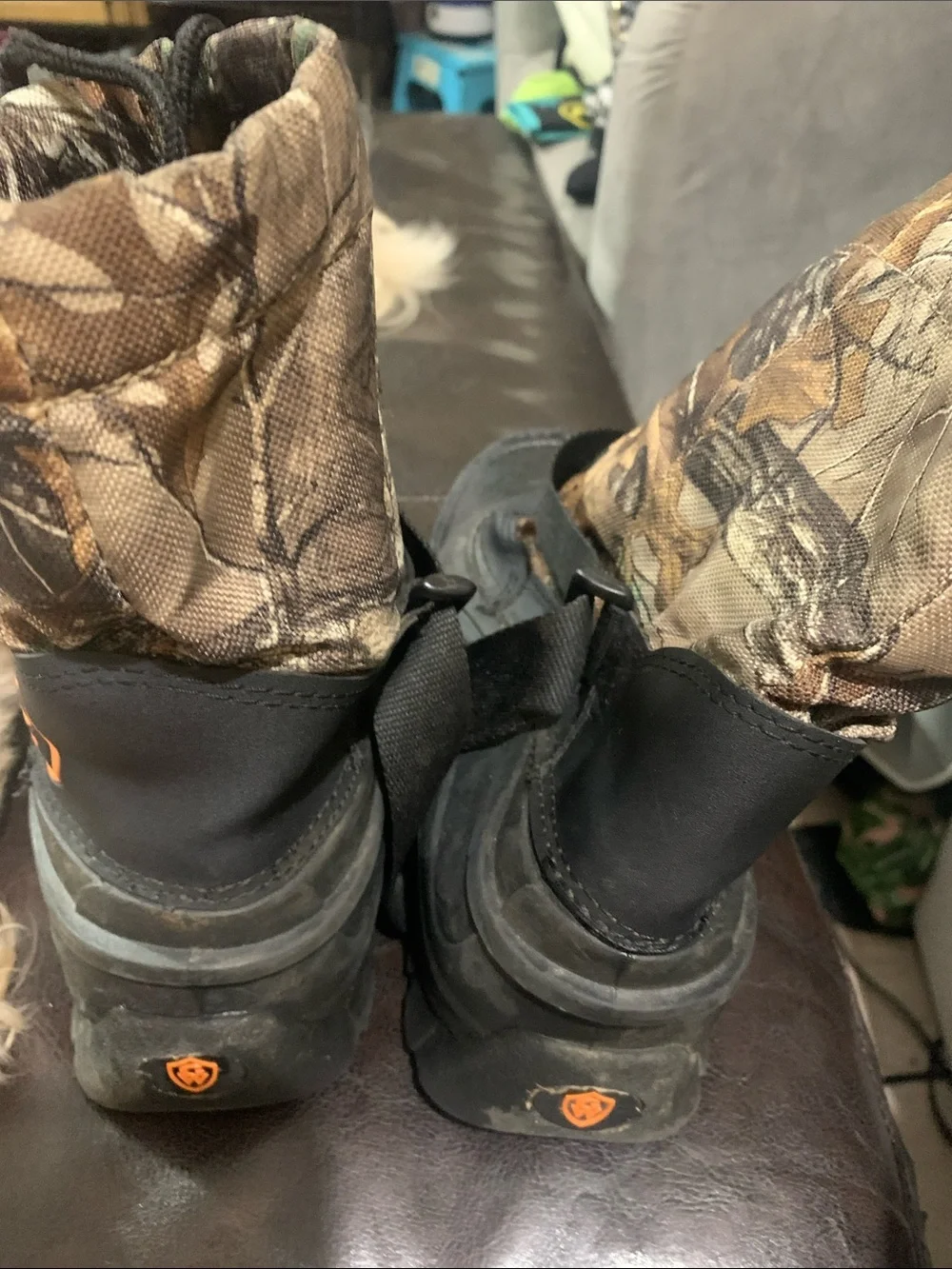 Kids Camo Pull-On Boots with Black Sole and Orange Logo